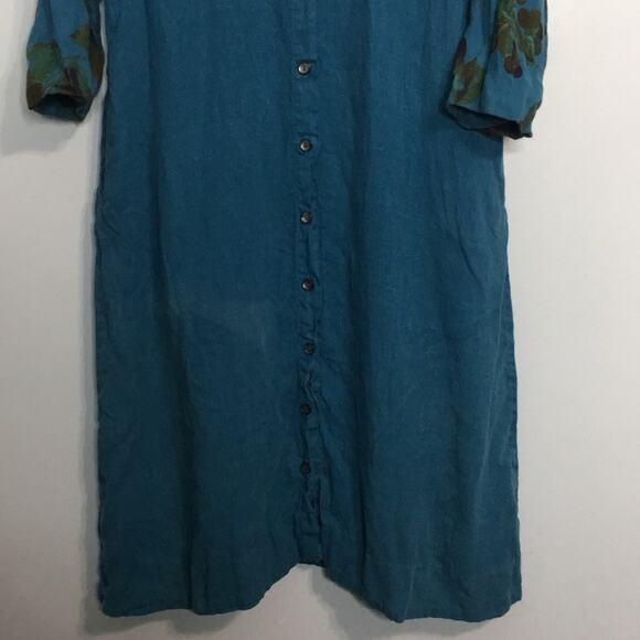 Vintage Sunbelt 100% linen fruit print button up long sleeve maxi dress sz L - Picture 3 of 8